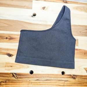 Gilly Hicks Go Seamless one shoulder ribbed sports bra charcoal gray